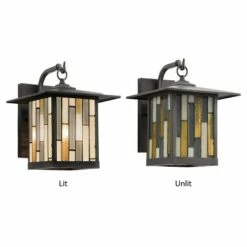 11.75" Stained Glass 1-Light Prairie Style Outdoor Wall Lantern Sconce Oil-Rubbed Bronze - River of Goods -Outdoor Lighting Sales Shop unnamed file 3784