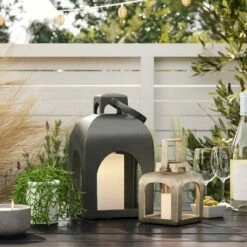 Cast Metal Outdoor Lantern Pillar Candle Holder Gold - Smith & Hawken™