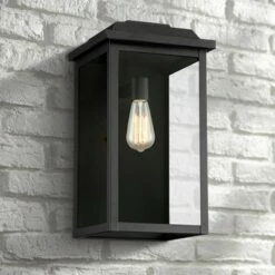 John Timberland Rustic Industrial Outdoor Wall Light Fixture Textured Black Metal 18 1/2" Clear Glass Exterior House Porch Patio