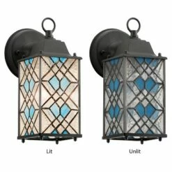 10.25" 1-Light Traditional Satin Outdoor Stained Glass Lantern Wall Sconce Black - River of Goods -Outdoor Lighting Sales Shop unnamed file 3866