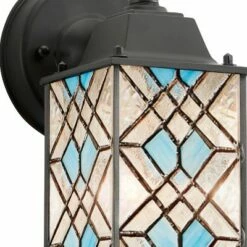 10.25" 1-Light Traditional Satin Outdoor Stained Glass Lantern Wall Sconce Black - River of Goods -Outdoor Lighting Sales Shop unnamed file 3867