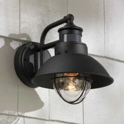 John Timberland Rustic Outdoor Wall Light Black Exterior Fixture Motion Security Dusk to Dawn For House Deck Porch