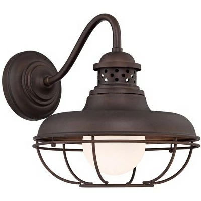Franklin Iron Works Farmhouse Outdoor Barn Light Wall Fixture Oiled Bronze Open Cage 16" White Glass Orb Diffuser for Exterior House 5 Franklin Iron Works Farmhouse Outdoor Barn Light Wall Fixture Oiled Bronze Open Cage 16" White Glass Orb Diffuser for Exterior House - Image 3