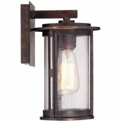 Franklin Iron Works Vintage Industrial Outdoor Wall Light Fixture Bronze Lantern 10 1/2" Seeded Glass Cylinder for Exterior Porch -Outdoor Lighting Sales Shop unnamed file 3902