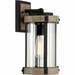 John Timberland Rustic Outdoor Wall Light Fixture Black Metal Gray Wood Finish 13 3/4" Clear Glass Exterior House Porch Patio Deck Garage -Outdoor Lighting Sales Shop unnamed file 3930