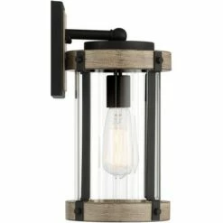 John Timberland Rustic Outdoor Wall Light Fixture Black Metal Gray Wood Finish 13 3/4" Clear Glass Exterior House Porch Patio Deck Garage -Outdoor Lighting Sales Shop unnamed file 3931