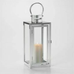 15" Daphne Stainless Steel Metal Outdoor Lantern with Door - Smart Living