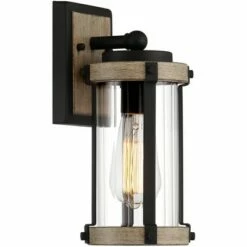 John Timberland Rustic Outdoor Wall Light Fixture Black Metal Gray Wood Finish 11 3/4" Clear Glass Exterior House Porch Patio Deck Garage -Outdoor Lighting Sales Shop unnamed file 3971