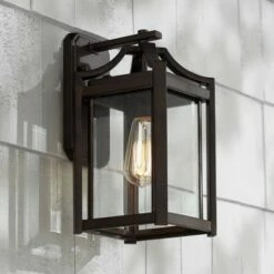 Franklin Iron Works Rustic Farmhouse Outdoor Wall Light Fixture Bronze 12 1/2" Clear Beveled Glass Panel for Exterior House Porch