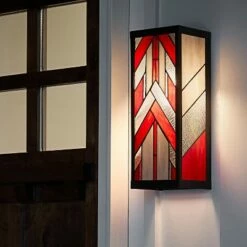 16.25" 1-Light Mission Style Rectangular Outdoor Stained Glass Wall Sconce Red - River of Goods