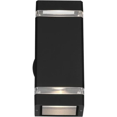 Possini Euro Design Possini Euro Modern Outdoor Wall Light Fixtures Set of 2 Black Aluminum 10 1/2" Clear Glass for Exterior House Porch Patio Outside 5 Possini Euro Design Possini Euro Modern Outdoor Wall Light Fixtures Set of 2 Black Aluminum 10 1/2" Clear Glass for Exterior House Porch Patio Outside - Image 3