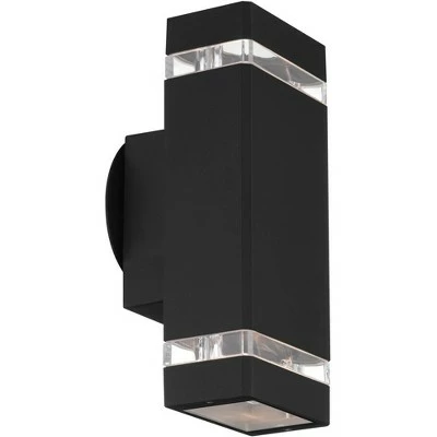 Possini Euro Design Possini Euro Modern Outdoor Wall Light Fixtures Set of 2 Black Aluminum 10 1/2" Clear Glass for Exterior House Porch Patio Outside 6 Possini Euro Design Possini Euro Modern Outdoor Wall Light Fixtures Set of 2 Black Aluminum 10 1/2" Clear Glass for Exterior House Porch Patio Outside - Image 4
