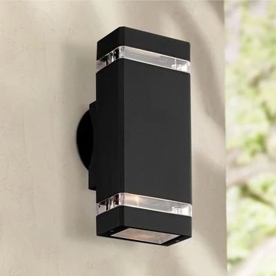 Possini Euro Design Possini Euro Modern Outdoor Wall Light Fixtures Set of 2 Black Aluminum 10 1/2" Clear Glass for Exterior House Porch Patio Outside 9 Possini Euro Design Possini Euro Modern Outdoor Wall Light Fixtures Set of 2 Black Aluminum 10 1/2" Clear Glass for Exterior House Porch Patio Outside - Image 7