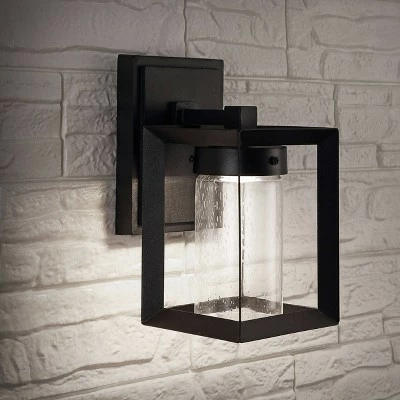 JONATHAN Y 6.75" LED Glass/Metal Outdoor Cube Bubble Sconce Black - Jonathan Y 3 JONATHAN Y 6.75" LED Glass/Metal Outdoor Cube Bubble Sconce Black - Jonathan Y - Image 2