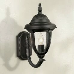 John Timberland Traditional Outdoor Wall Light Fixture Upbridge Black 14 3/4" Seedy Glass for Exterior House Porch Patio Deck