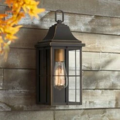 John Timberland Rustic Outdoor Wall Light Fixture Black Gold 4-Light 15" Clear Glass for Exterior House Porch Patio Outside Deck