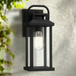 John Timberland Modern Industrial Outdoor Wall Light Fixture Matte Black Lantern 14 1/2" Clear Glass Exterior House Porch Patio