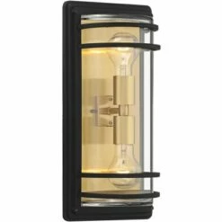 John Timberland Modern Outdoor Wall Light Fixture Black Brass 2-Light Downlight Uplight 16" Clear Glass Exterior House Porch Patio -Outdoor Lighting Sales Shop unnamed file 4166