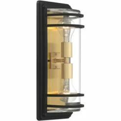 John Timberland Modern Outdoor Wall Light Fixture Black Brass 2-Light Downlight Uplight 16" Clear Glass Exterior House Porch Patio -Outdoor Lighting Sales Shop unnamed file 4167
