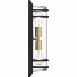 John Timberland Modern Outdoor Wall Light Fixture Black Brass 2-Light Downlight Uplight 16" Clear Glass Exterior House Porch Patio -Outdoor Lighting Sales Shop unnamed file 4168