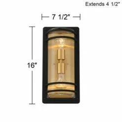 John Timberland Modern Outdoor Wall Light Fixture Black Brass 2-Light Downlight Uplight 16" Clear Glass Exterior House Porch Patio -Outdoor Lighting Sales Shop unnamed file 4169