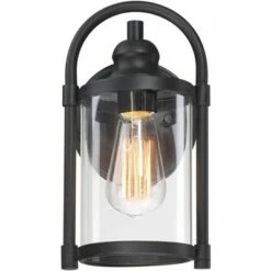 John Timberland Modern Industrial Outdoor Wall Lights Fixtures Set of 2 Black 10 1/4" Clear Glass for Exterior House Porch Patio