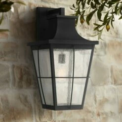 John Timberland Modern Industrial Outdoor Wall Light Fixture Black Metal 23 1/4" Clear Seeded Glass for Exterior House Porch Patio