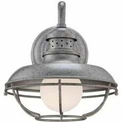 Franklin Iron Works Farmhouse Barn Light Fixture Galvanized Steel Open Cage 13" White Glass Diffuser Damp Rated for Porch Patio -Outdoor Lighting Sales Shop unnamed file 4255