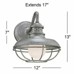 Franklin Iron Works Farmhouse Barn Light Fixture Galvanized Steel Open Cage 13" White Glass Diffuser Damp Rated for Porch Patio -Outdoor Lighting Sales Shop unnamed file 4258
