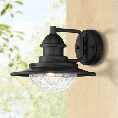 Franklin Iron Works Industrial Outdoor Wall Light Fixture Matte Black 8 1/2" LED Seedy Glass Damp Rated Exterior House Porch Patio 3 Franklin Iron Works Industrial Outdoor Wall Light Fixture Matte Black 8 1/2" LED Seedy Glass Damp Rated Exterior House Porch Patio