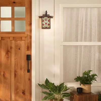 11.75" 1-Light Tiffany Style Outdoor Wall Lantern Sconce Oil-Rubbed Bronze/Stained Glass - River of Goods 4 11.75" 1-Light Tiffany Style Outdoor Wall Lantern Sconce Oil-Rubbed Bronze/Stained Glass - River of Goods - Image 2