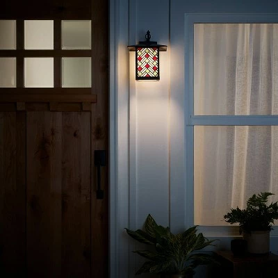 11.75" 1-Light Tiffany Style Outdoor Wall Lantern Sconce Oil-Rubbed Bronze/Stained Glass - River of Goods 5 11.75" 1-Light Tiffany Style Outdoor Wall Lantern Sconce Oil-Rubbed Bronze/Stained Glass - River of Goods - Image 3