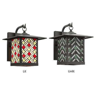 11.75" 1-Light Tiffany Style Outdoor Wall Lantern Sconce Oil-Rubbed Bronze/Stained Glass - River of Goods 6 11.75" 1-Light Tiffany Style Outdoor Wall Lantern Sconce Oil-Rubbed Bronze/Stained Glass - River of Goods - Image 4