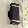 Possini Euro Design Modern Outdoor Wall Light Fixture Black 10 1/2" Rectangular Glass Up Down for House Porch Patio