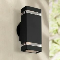 Possini Euro Design Modern Outdoor Wall Light Fixture Black 10 1/2" Rectangular Glass Up Down for House Porch Patio