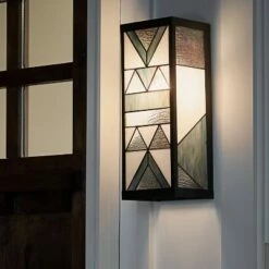 16.25" Stained Glass 1-Light Rectangular Geometric Outdoor Light Wall Sconce - River of Goods