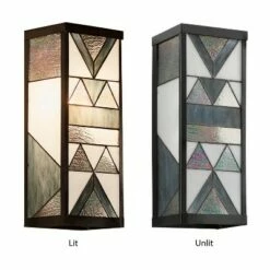 16.25" Stained Glass 1-Light Rectangular Geometric Outdoor Light Wall Sconce - River of Goods -Outdoor Lighting Sales Shop unnamed file 4298