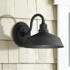 Franklin Iron Works Farmhouse Outdoor Barn Light Fixture Black 10 1/2" Dusk to Dawn Gooseneck for Exterior House Porch Patio Deck