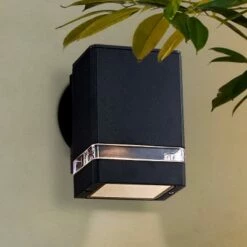 Possini Euro Design Modern Outdoor Wall Light Fixture Black Rectangular 6 1/4" Tempered Clear Glass Up Down for Exterior Porch