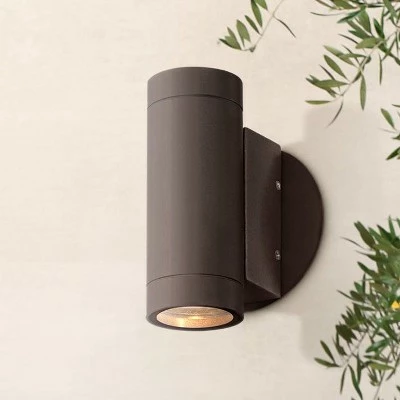 Possini Euro Design Modern Outdoor Wall Light Fixture Matte Bronze Cylinder 6 1/2" Tempered Glass Lens Up Down for Exterior House 3 Possini Euro Design Modern Outdoor Wall Light Fixture Matte Bronze Cylinder 6 1/2" Tempered Glass Lens Up Down for Exterior House