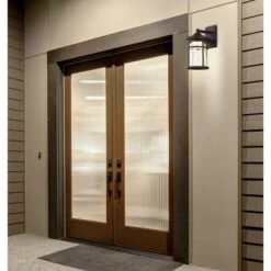 JONATHAN Y LED Glass/Metal Outdoor Wall Lantern Crackled Sconce Black - Jonathan Y