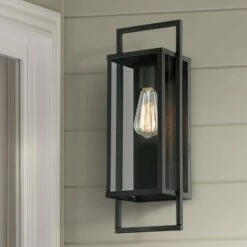 Possini Euro Design Modern Outdoor Wall Light Fixture Textured Black Metal 19" Clear Glass Panel for Exterior House Porch Outside