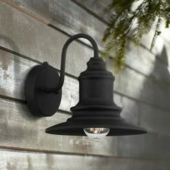 Possini Euro Design Modern Outdoor Barn Light Fixture Textured Black Dusk to Dawn 9 1/2" Exterior House Barn Porch Patio Outside