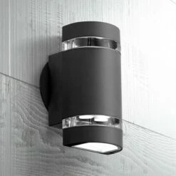 Possini Euro Design Modern Outdoor Wall Light Fixture LED Black 7 3/4" Tempered Clear Glass Up Down for Exterior House Porch
