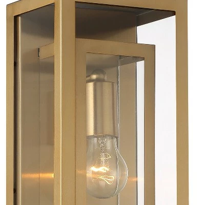 Possini Euro Design Modern Contemporary Glam Outdoor Wall Light Fixture Brass Metal 16 1/4" Clear Glass Panel Exterior House Porch 3 Possini Euro Design Modern Contemporary Glam Outdoor Wall Light Fixture Brass Metal 16 1/4" Clear Glass Panel Exterior House Porch - Image 2