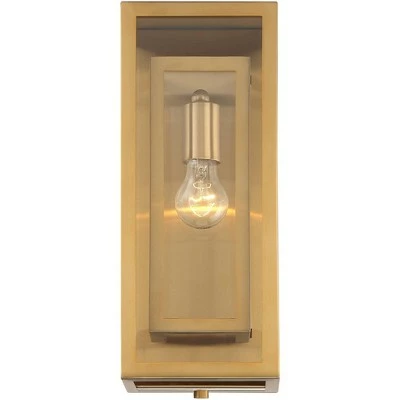 Possini Euro Design Modern Contemporary Glam Outdoor Wall Light Fixture Brass Metal 16 1/4" Clear Glass Panel Exterior House Porch 4 Possini Euro Design Modern Contemporary Glam Outdoor Wall Light Fixture Brass Metal 16 1/4" Clear Glass Panel Exterior House Porch - Image 3