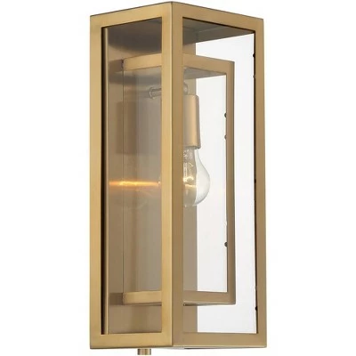 Possini Euro Design Modern Contemporary Glam Outdoor Wall Light Fixture Brass Metal 16 1/4" Clear Glass Panel Exterior House Porch 5 Possini Euro Design Modern Contemporary Glam Outdoor Wall Light Fixture Brass Metal 16 1/4" Clear Glass Panel Exterior House Porch - Image 4