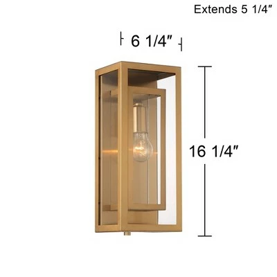 Possini Euro Design Modern Contemporary Glam Outdoor Wall Light Fixture Brass Metal 16 1/4" Clear Glass Panel Exterior House Porch 7 Possini Euro Design Modern Contemporary Glam Outdoor Wall Light Fixture Brass Metal 16 1/4" Clear Glass Panel Exterior House Porch - Image 6