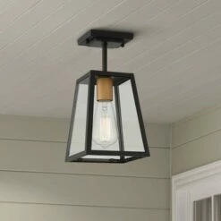 John Timberland Modern Outdoor Ceiling Light Fixture Mystic Black Gold 6" Clear Glass Panels Exterior House Porch Patio Outside