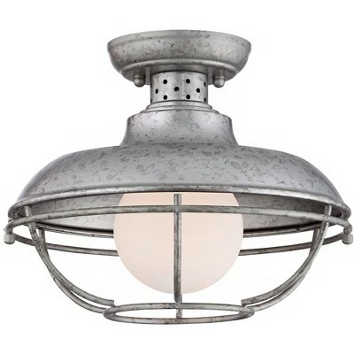 Franklin Iron Works Rustic Farmhouse Outdoor Ceiling Light Galvanized Steel Cage 12" White Glass Orb for Exterior House Porch 5 Franklin Iron Works Rustic Farmhouse Outdoor Ceiling Light Galvanized Steel Cage 12" White Glass Orb for Exterior House Porch - Image 3